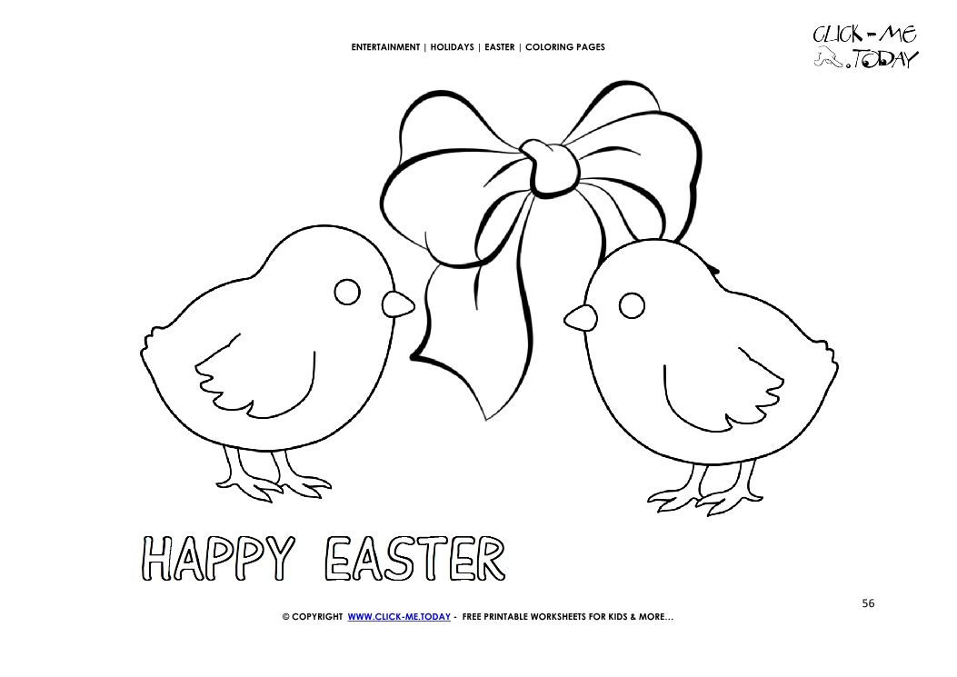 Easter Coloring Page: 56 Happy Easter chicks with bow
